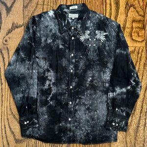 Y2K Eighty Eight Angel Wings and Tribal Stone Washed Affliction Style Shirt